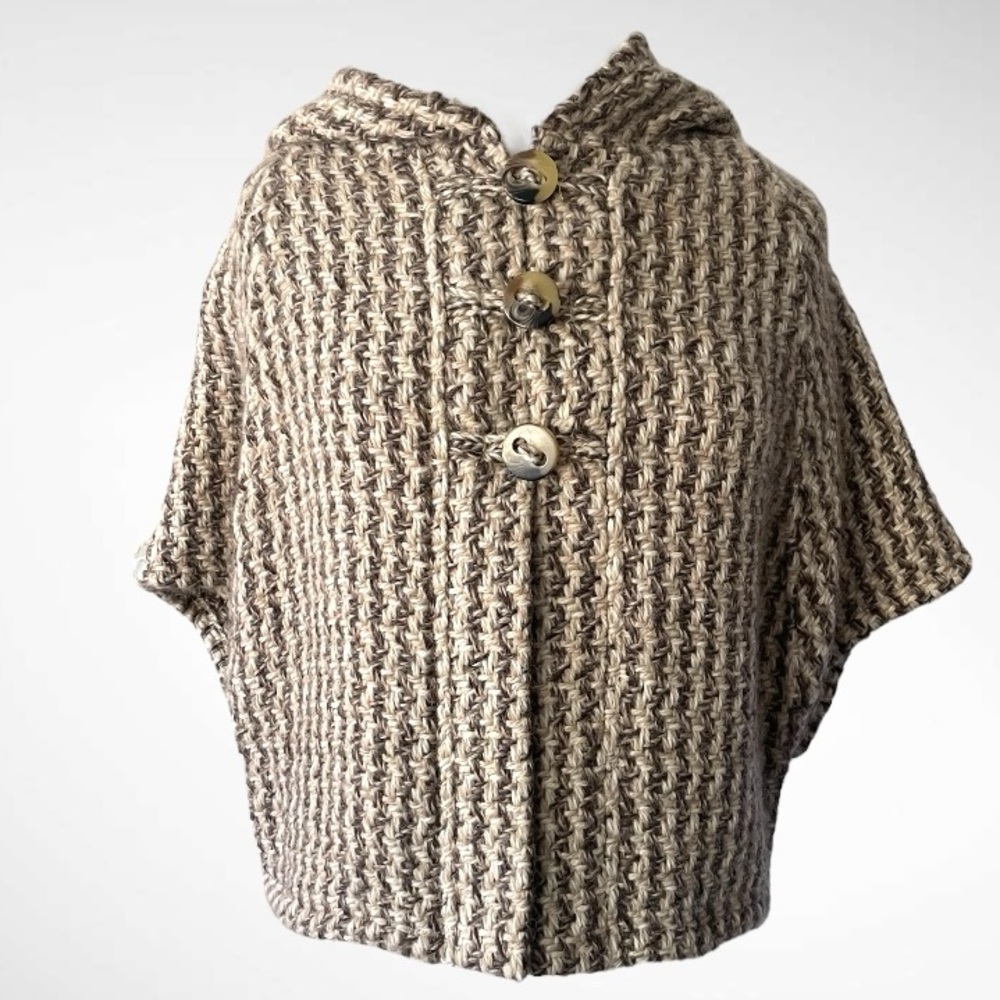 JOHN BRANIGAN WEAVERS IRELAND ALPACA BLEND POPOVER HOODED SWEATER PONCHO MEDIUM